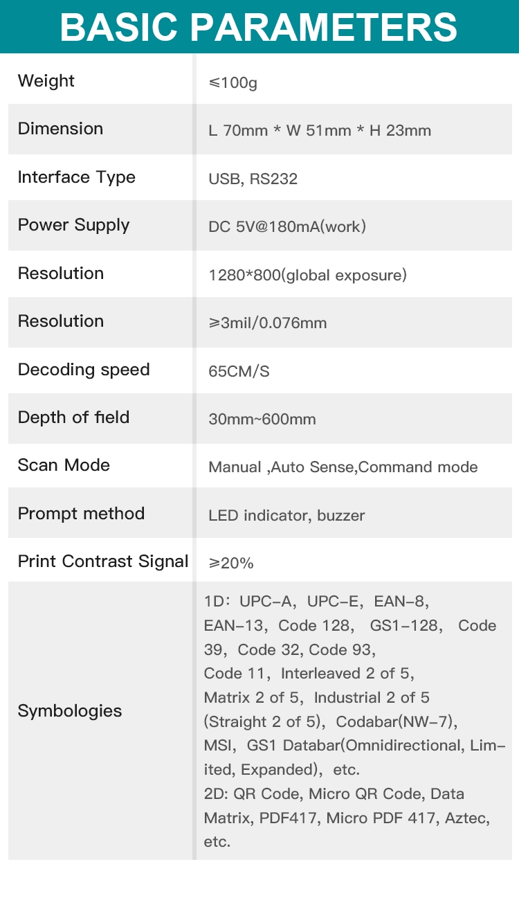 1d 2D Fixed Mounting Barcode Scanner CMOS Barcode Reader and Intelligent Recognition